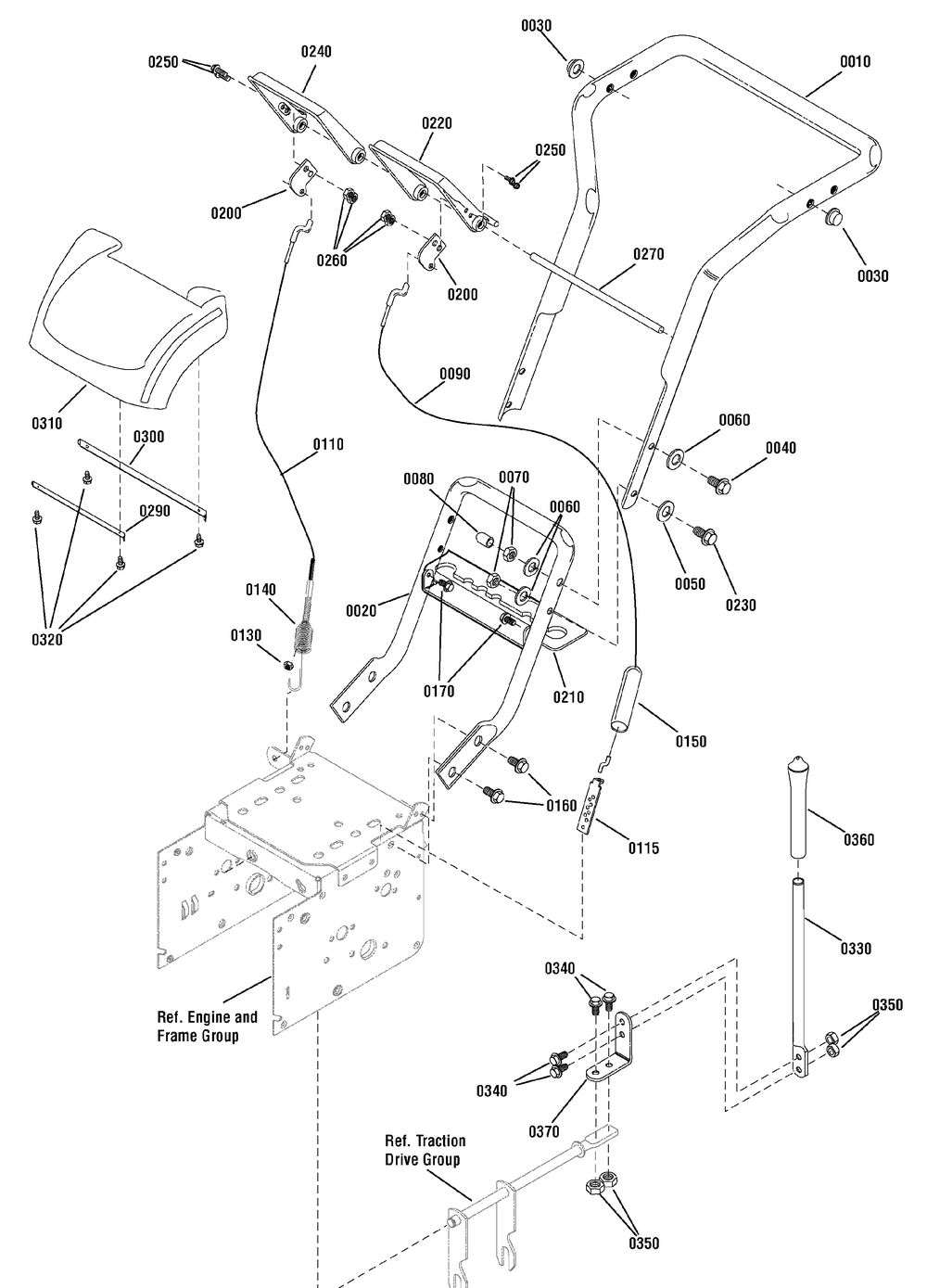 Handles And Controls Group Diagram and Parts List for 1695860-18-2830-31 2010 Briggs and Stratton Snow Blower